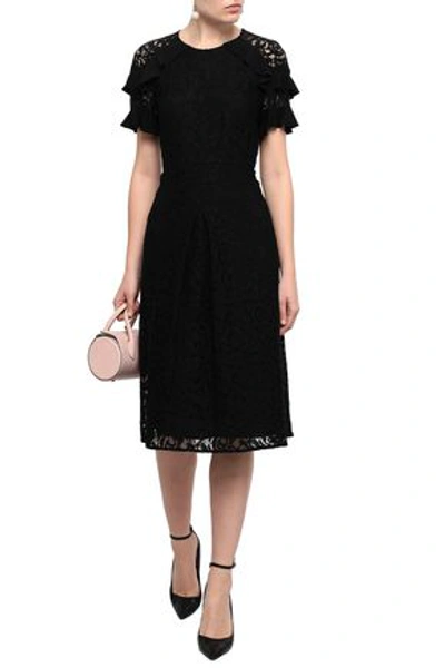 Shop Burberry Woman Ruffled Crepe-trimmed Corded Lace Dress Black
