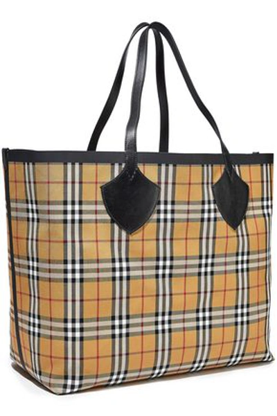 Shop Burberry Woman Giant Reversible Leather-trimmed Checked Bonded-cotton Tote Yellow