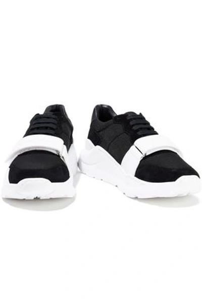 Shop Burberry Woman Neoprene, Suede And Rubber Sneakers Black