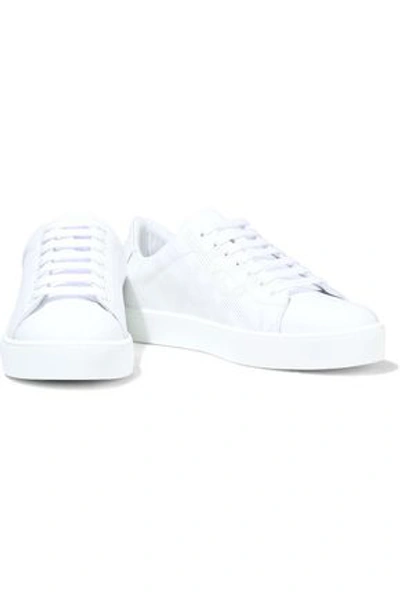 Shop Burberry Woman Perforated Leather Sneakers White