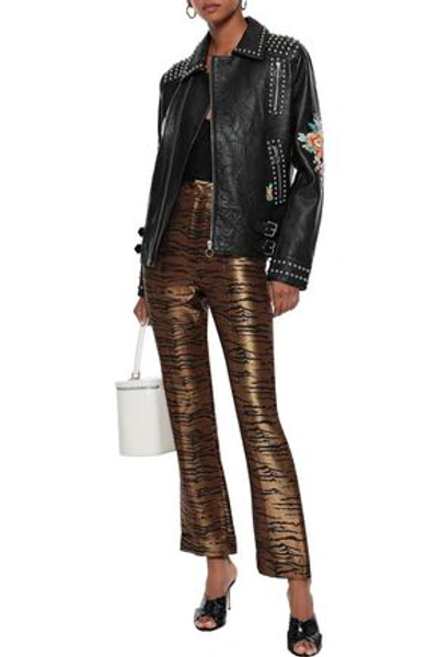 Shop Camilla Midnight Moonchild Embellished Crinkled-leather Biker Jacket In Black