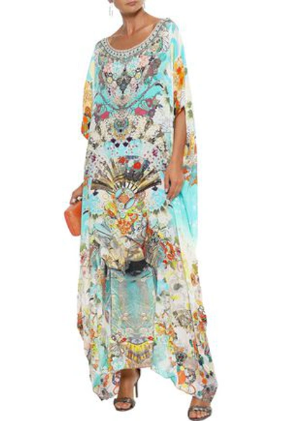 Shop Camilla Woman Wild Moonchild Embellished Printed Silk Kaftan Turquoise