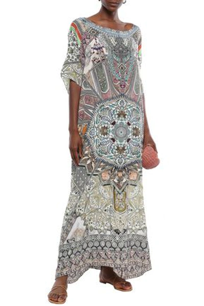 Shop Camilla Soul Sisters Crystal-embellished Printed Silk Crepe De Chine Coverup In Cream