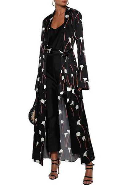 Shop Caroline Constas Woman Jade Floral-print Stretch-silk Satin Kimono Black