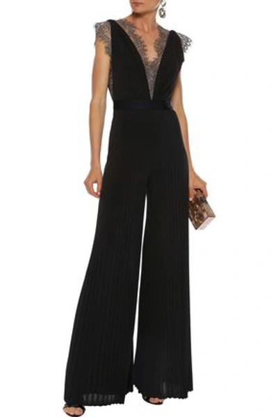 Shop Catherine Deane Woman Hessa Lace-trimmed Pleated Stretch-jersey Jumpsuit Black