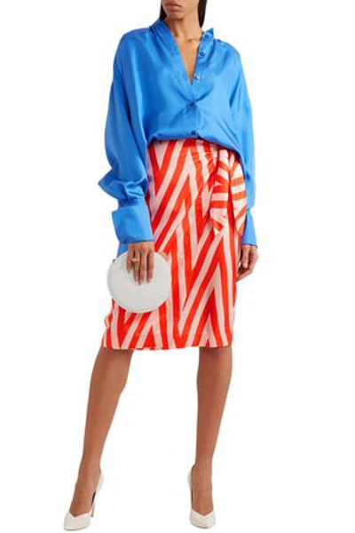 Shop Diane Von Furstenberg Woman Wrap-effect Printed Silk-twill Skirt Papaya