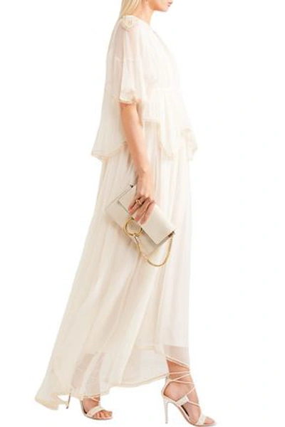 Shop Chloé Cape-effect Silk-gauze Peplum Maxi Dress In Off-white