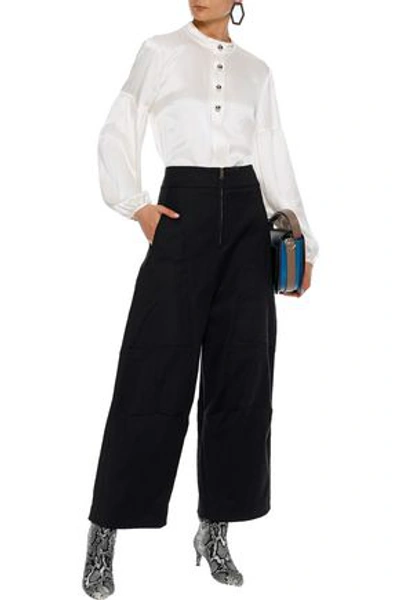 Shop Chloé Woman Cropped Stretch-cotton Wide-leg Pants Black