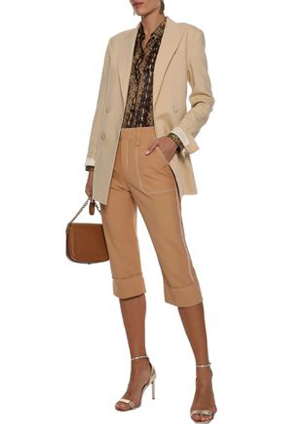 Shop Chloé Cropped Woven Tapered Pants In Sand