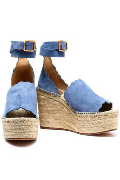 Shop Chloé Woman Lauren Suede Espadrille Wedge Sandals Azure