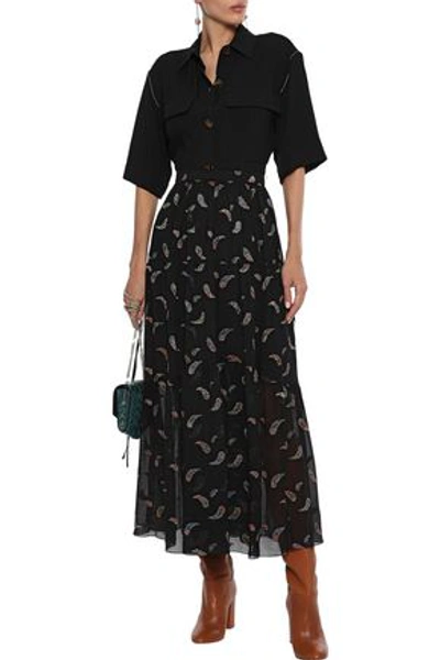 Shop Chloé Gathered Metallic Fil Coupé Georgette Maxi Skirt In Black