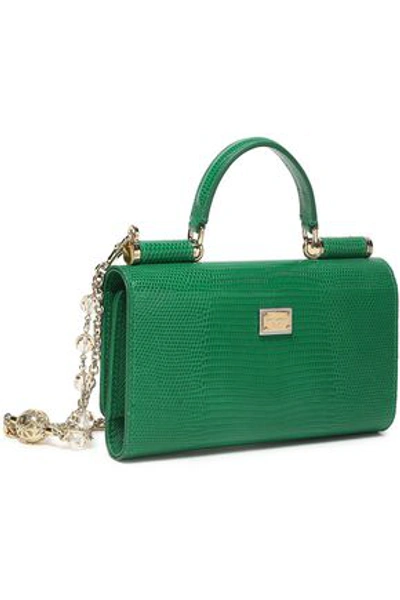 Shop Dolce & Gabbana Woman Embellished Lizard-effect Leather Iphone Case Green