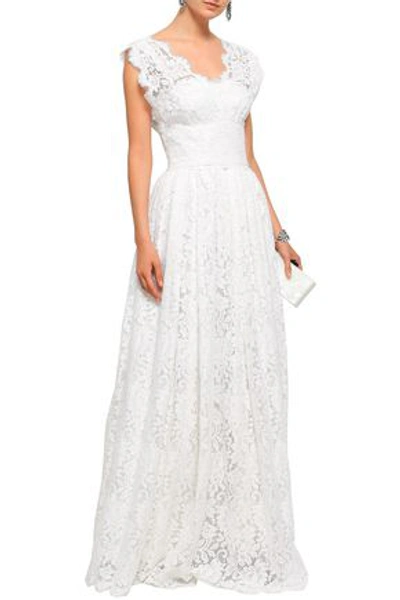 Shop Dolce & Gabbana Woman Pleated Cotton-blend Corded Lace Gown Ivory