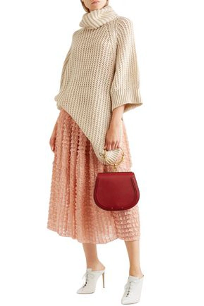 Shop Chloé Ruffled Lace-appliquéd Silk-organza Midi Skirt In Blush
