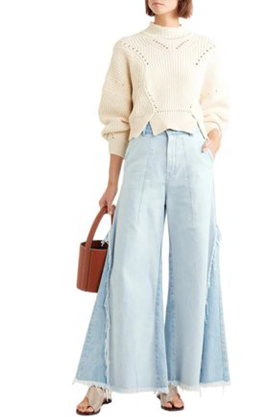 Shop Chloé Woman Distressed High-rise Wide-leg Jeans Light Denim