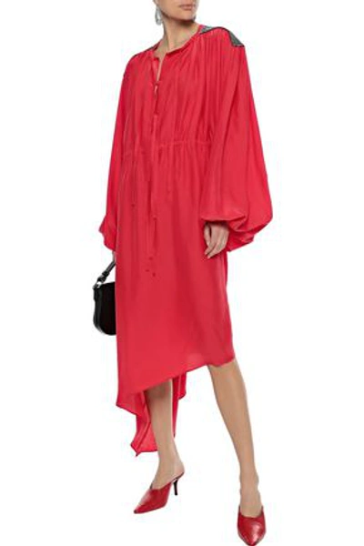 Shop Christopher Kane Woman Asymmetric Crystal-embellished Crepe De Chine Midi Dress Tomato Red