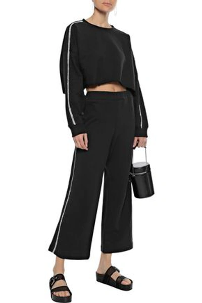 Shop Christopher Kane Woman Cropped Crystal-embellished French Cotton-terry Sweatshirt Black
