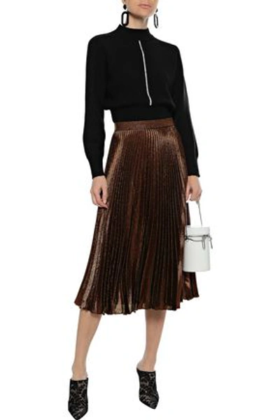 Shop Christopher Kane Pleated Silk-blend Lamé Midi Skirt In Copper