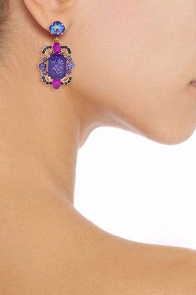 Shop Elizabeth Cole Woman 24-karat Gold-plated Stone And Crystal Earrings Purple