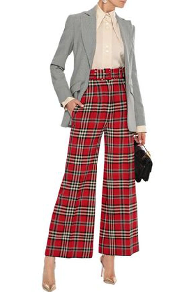 Shop Emilia Wickstead Jana Belted Wool-crepe Wide-leg Pants In Red