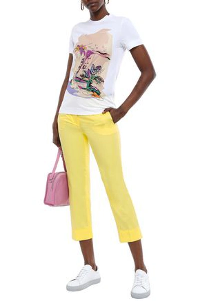 Shop Emilio Pucci Cropped Cotton-poplin Slim-leg Pants In Pastel Yellow