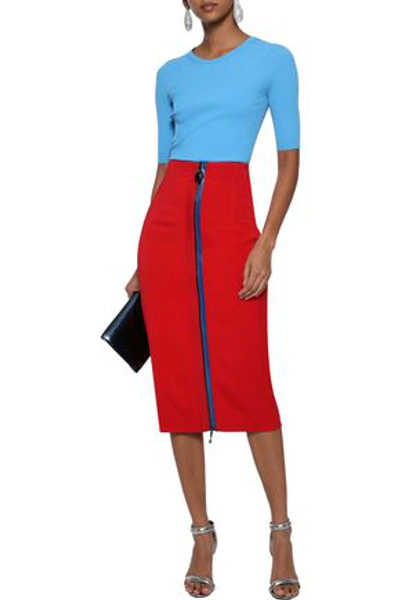 Shop Cushnie Woman Zip-detailed Stretch-crepe Pencil Skirt Red