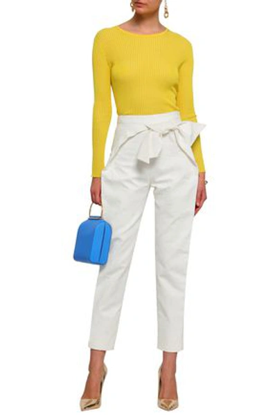 Shop Delpozo Woman Cropped Bow-embellished Fil Coupé Cotton Tapered Pants Ivory