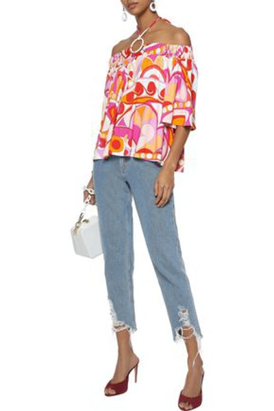 Shop Emilio Pucci Off-the-shoulder Printed Stretch-jersey Top In Pink