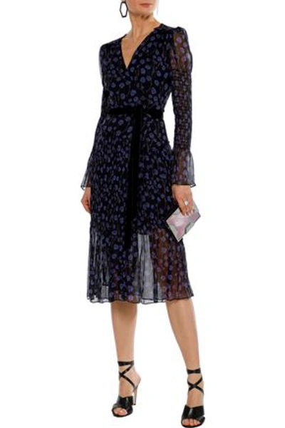 Shop Diane Von Furstenberg Ani Shirred Floral-print Silk-georgette Midi Wrap Dress In Black