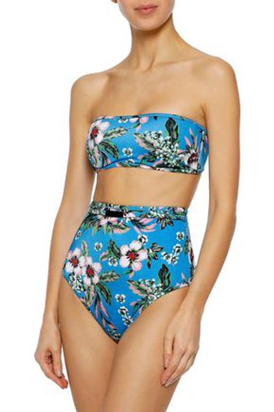 Shop Diane Von Furstenberg Belted Floral-print High-rise Bikini Briefs In Blue