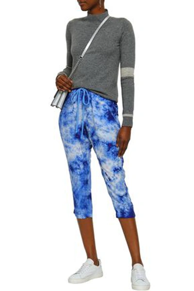 Shop Enza Costa Cropped Tie-dye Washed-silk Tapered Pants In Blue