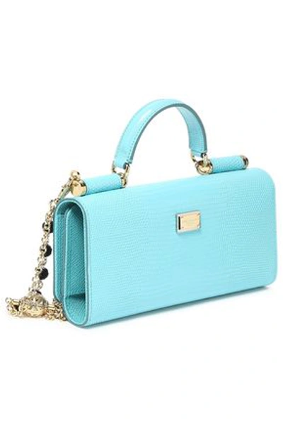 Shop Dolce & Gabbana Woman Embellished Lizard-effect Leather Iphone Case Turquoise