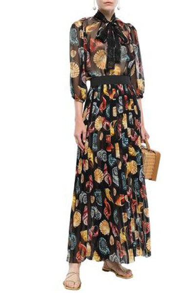 Shop Dolce & Gabbana Woman Pleated Silk-georgette Maxi Skirt Black