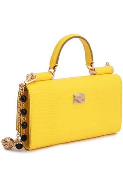 Shop Dolce & Gabbana Embellished Lizard-effect Leather Iphone Case In Yellow