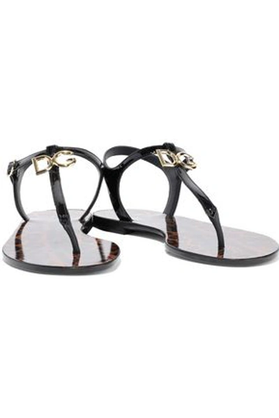 Shop Dolce & Gabbana Devotion Logo-embellished Patent-leather Sandals In Black