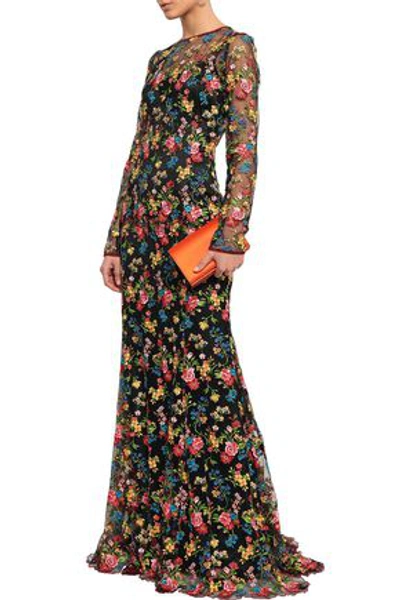 Shop Dolce & Gabbana Woman Embroidered Tulle Gown Black