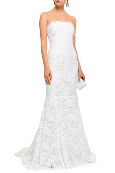 Shop Dolce & Gabbana Woman Fluted Cotton-blend Corded Lace Gown White