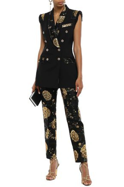 Shop Dolce & Gabbana Metallic Floral-jacquard Tapered Pants In Black