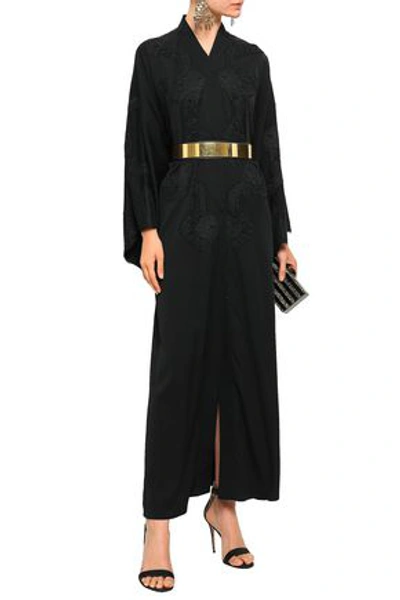 Shop Dolce & Gabbana Woman Lace-paneled Silk-blend Crepe Maxi Dress Black