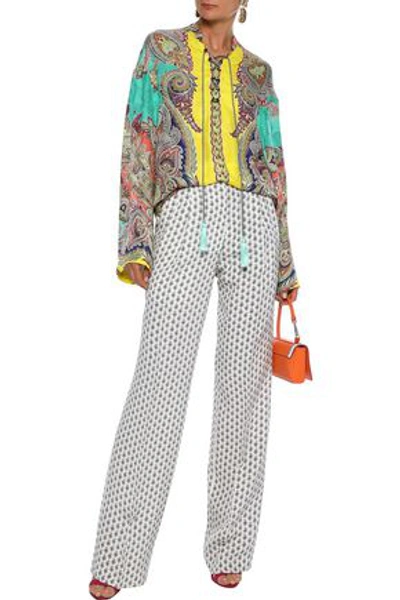 Shop Etro Lace-up Printed Floral-jacquard Blouse In Multicolor