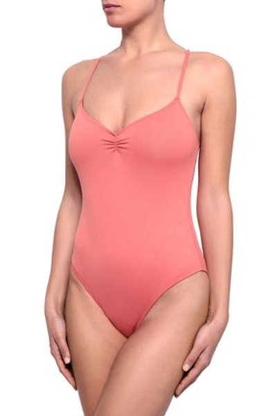 Shop Eberjey Sasha Ruched Swimsuit In Coral