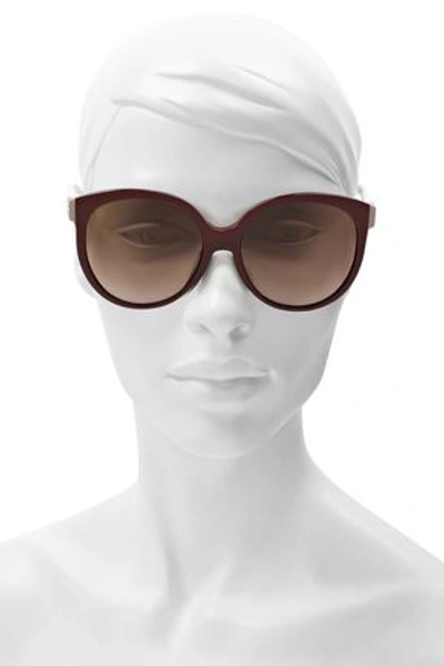 Shop Fendi Woman Round-frame Two-tone Acetate Sunglasses Burgundy