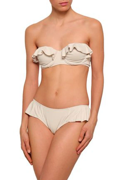 Shop Eberjey Woman Pearl Ruffled Bandeau Bikini Top Beige