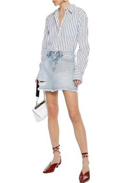 Shop Frame Woman Rigid Re-release Le High Mini Distressed Denim Mini Skirt Light Denim