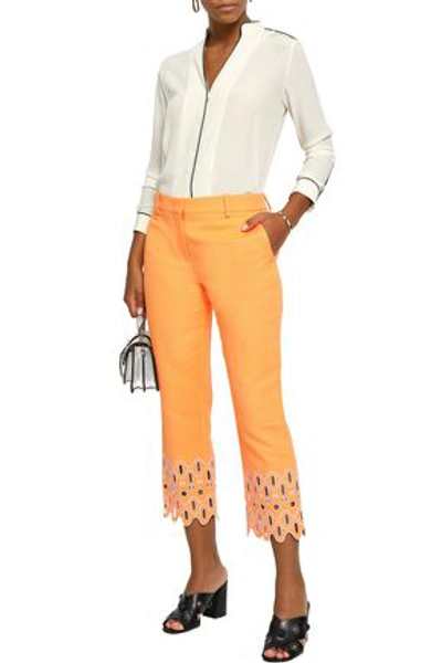 Shop Emilio Pucci Broderie Anglaise-trimmed Cotton Straight-leg Pants In Orange