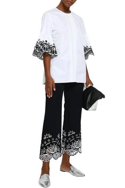 Shop Emilio Pucci Woman Broderie Anglaise-trimmed Pintucked Cotton-poplin Blouse White