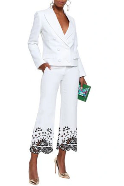 Shop Emilio Pucci Woman Broderie Anglaise-trimmed Cotton-piqué Kick-flare Pants White