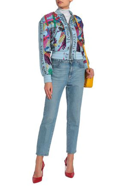 Shop Emilio Pucci Printed Silk-twill Bomber Jacket In Light Blue