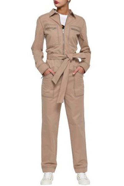 Ganni Phillips Belted Cotton-twill Jumpsuit In Sand | ModeSens