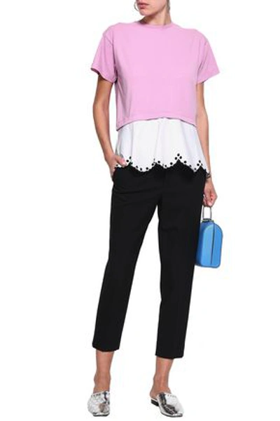 Shop Emilio Pucci Two-tone Broderie Anglaise-paneled Cotton-blend Jersey T-shirt In Baby Pink